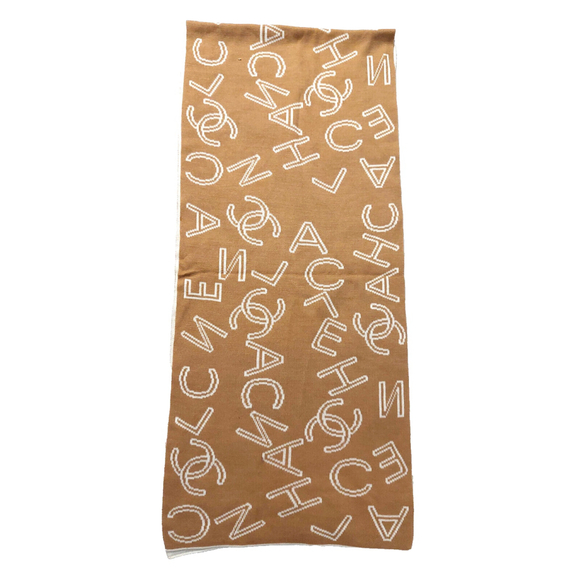 Pre-Owned CHANEL Tan & White 100% Wool Reversible Scarf - Picture 7 of 10